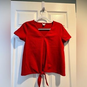 J. Crew Red Cotton Crop Top with Tie Size Small